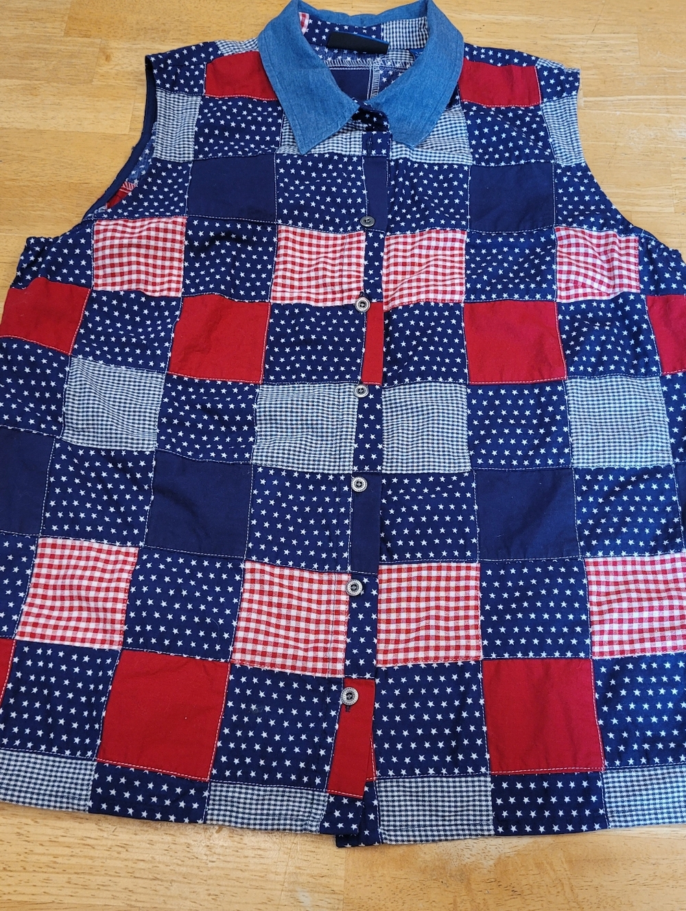 Patchwork Quilted Sleevless Top  Large Vintage Karen Scott Sport Patriotic USA